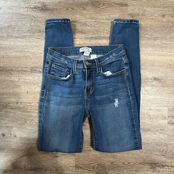 Judy Blue Denim - Judy Blue Womens 9/29 Skinny Jeans Medium Wash Mid Rise Distressed